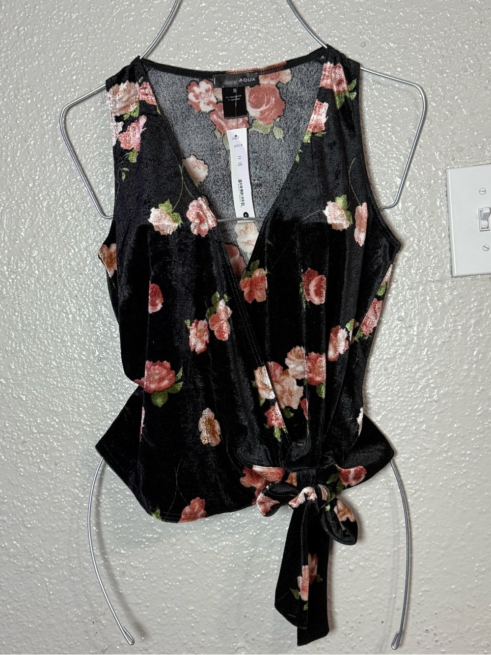 NWT aqua velvet floral wrap blouse size small